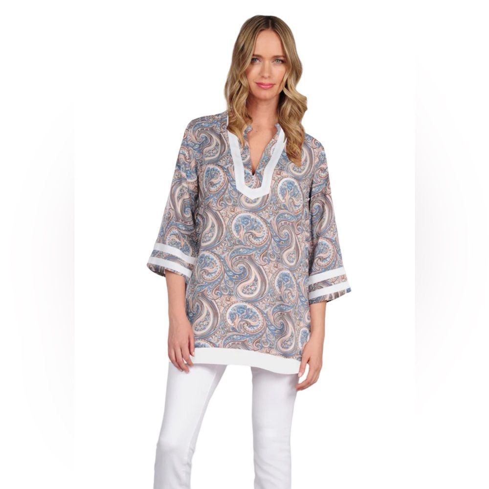 Tina Stephens Paisley Print 3/4 Sleeve Tunic.  Large